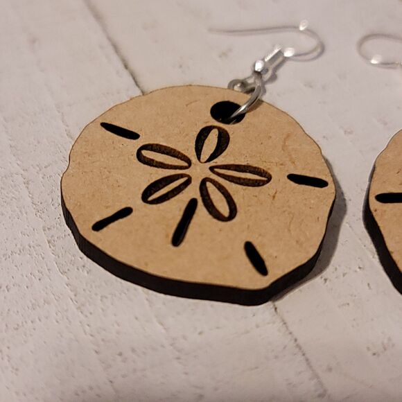 Handmade Laser Cut Sand Dollar Dangle Earrings – Beach Inspired Boho Jewelry - Picture 4 of 6
